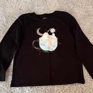 Cat & Jack Black Long-Sleeve Tee with Pastel Unicorn Cup Graphic
